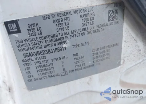 2011 Buick Enclave 1Xl z USA, uszkodzony, nr VIN 5GAKVBED3BJ186911